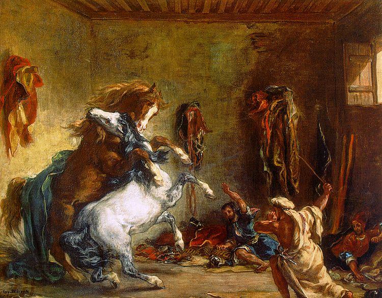 Eugene Delacroix Arab Horses Fighting in a Stable China oil painting art